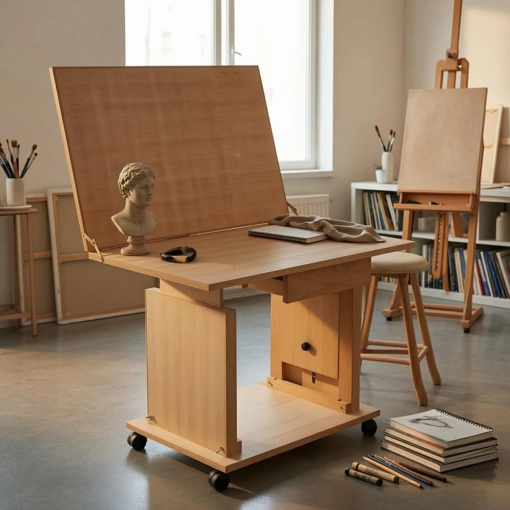 Adjustable Still Life Table Beech Wood Tilting Drawing Table Studio Furniture Easy Assembly Storage Drawers for Sketching