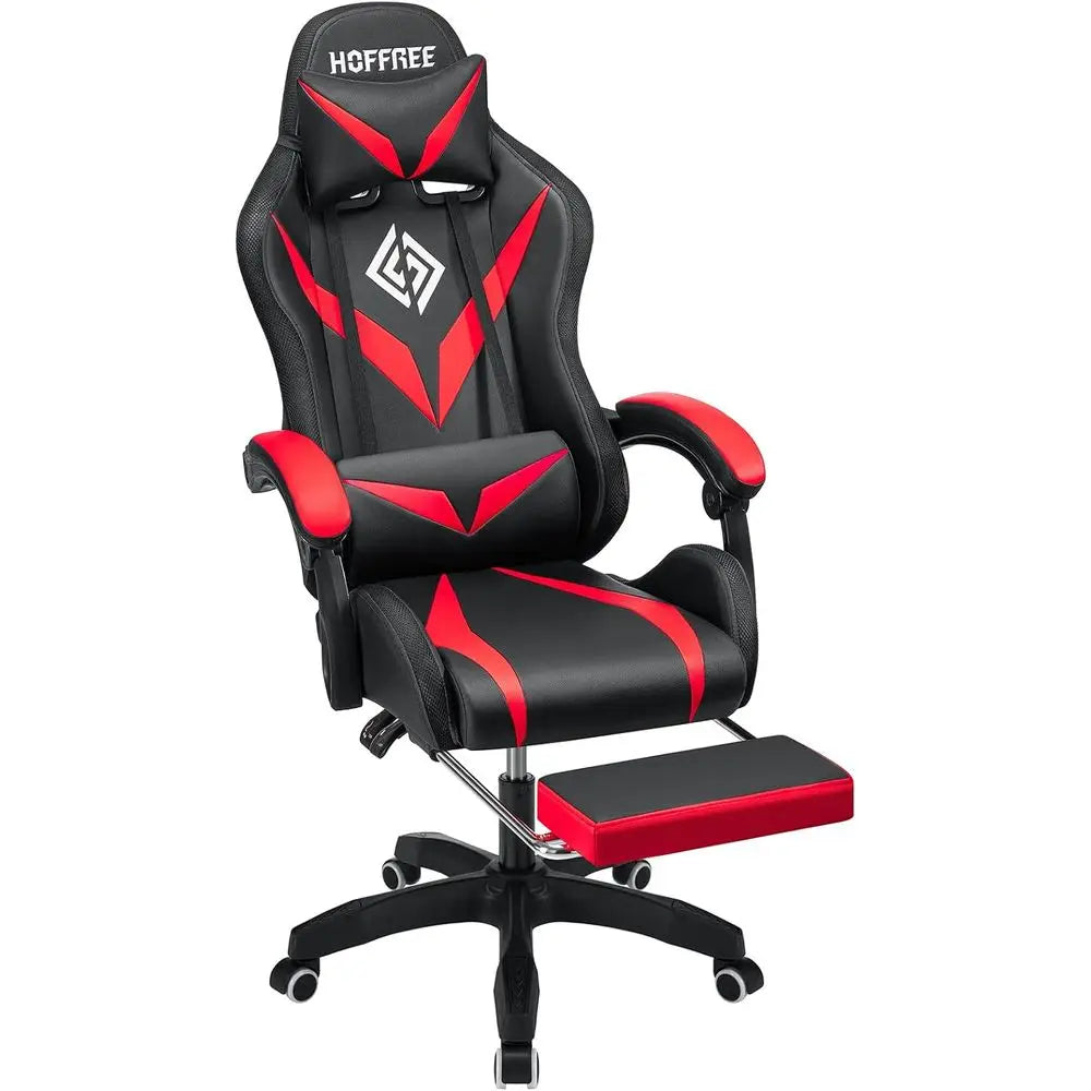 Ergonomic Gaming Chair with Speakers, Massage, Lights, and Recline for Adults in Red and Black