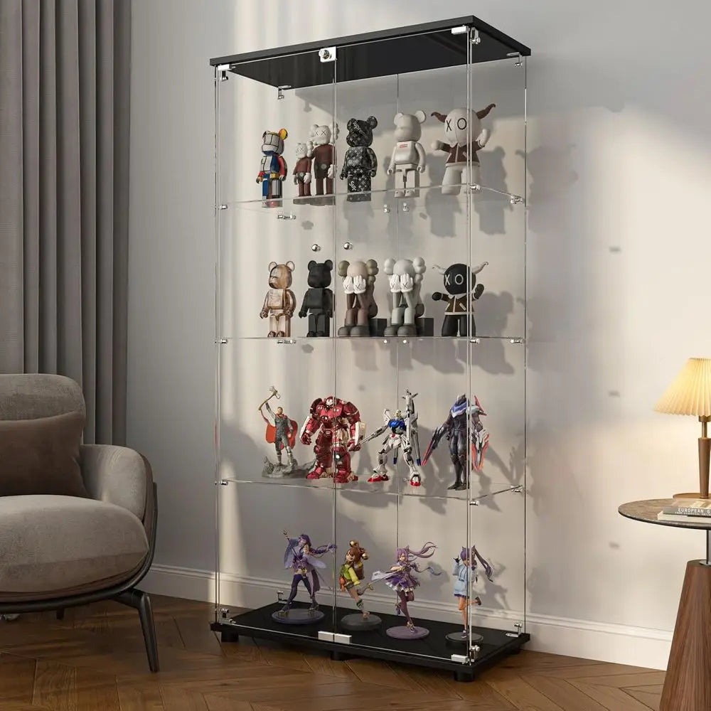 Double Door Glass Display Cabinet with Lock, 4-Shelf Curio for Collectibles, 31.7 W x 14.3 D x 64 H