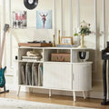Large Round Record Player Stand with Charging Station & luted Panel, White Century ern Turntable Cabinet with Vinyl Storage, Arc