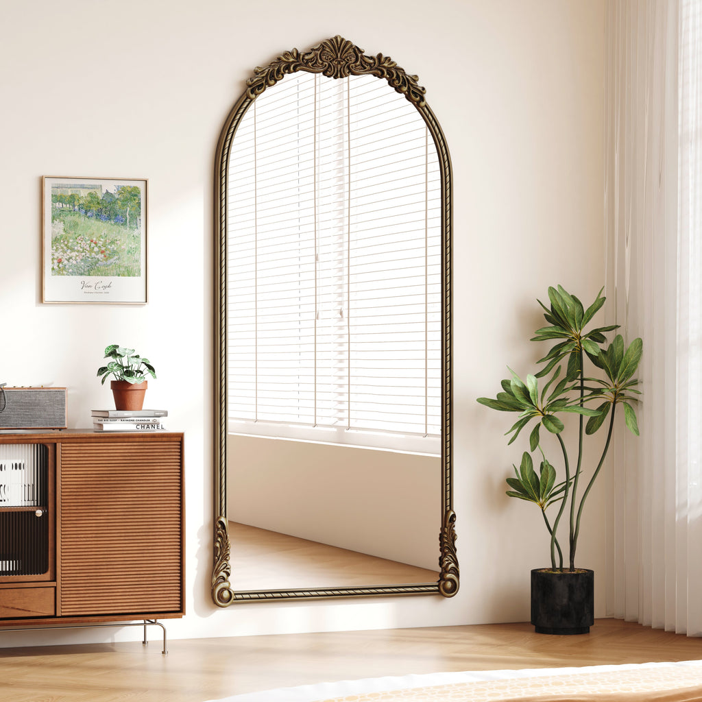 Full-Length Mirror – Ornate Wood Frame Antique Gold 33.07" x 73.03"