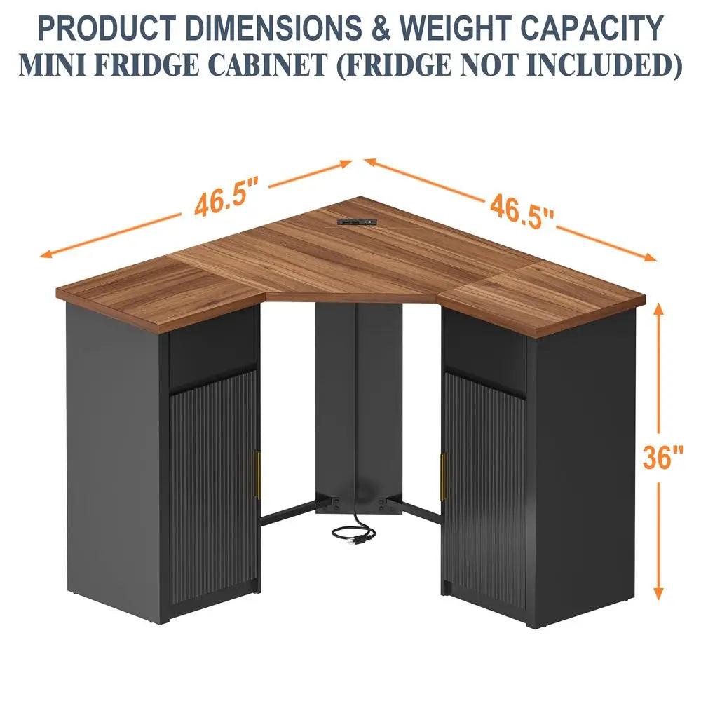Corner Bar Cabinet with Fridge Space, Corner Coffee Bar Station with Storage, L Shaped Liquor Wine Cabinet for Home