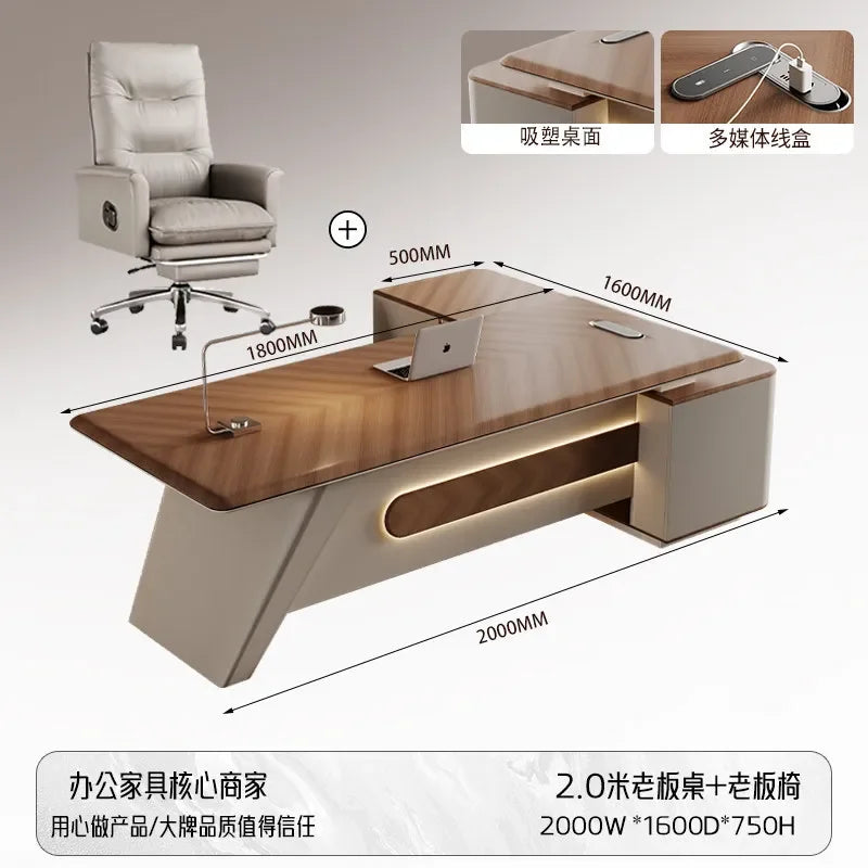 H5.15  Boss Office Desk Set - Complete Office Desk and Chair Set, Boss Desk, Executive Desk, Manager's Desk