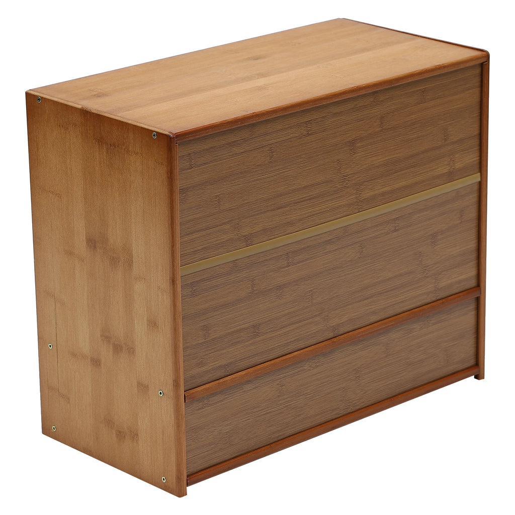 Bymaocar Display Cabinet Kitchen Pantry Sideboard Storage Cabinet Bamboo Glass Vertical Stripe Door 3 Tier Open Platform 21.6x11 inch Adjustable Shelf 33 lbs Load Dust Proof Smooth Slide for Kitchen Dining Room Living Room