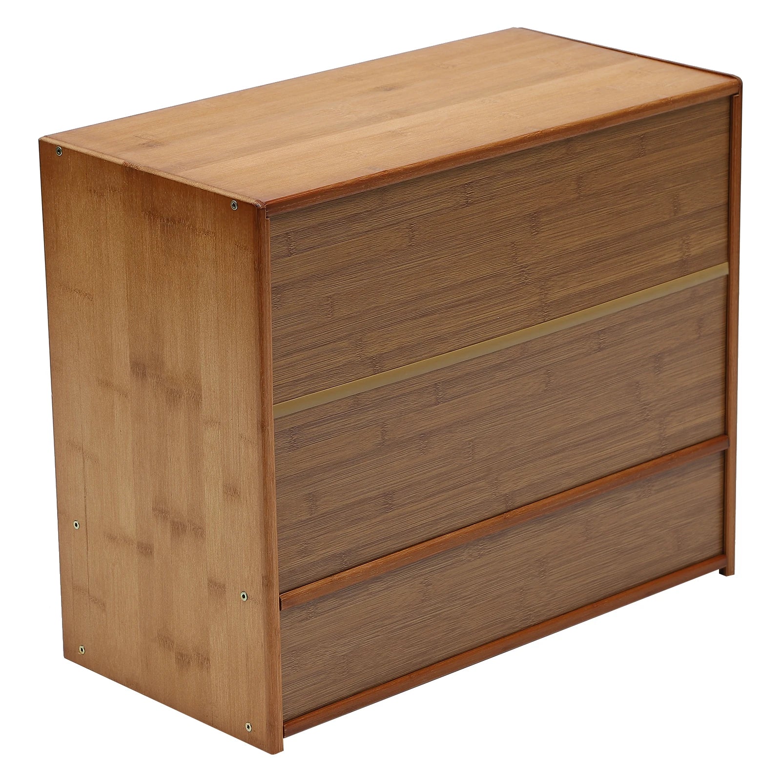 Bymaocar Display Cabinet Kitchen Pantry Sideboard Storage Cabinet Bamboo Glass Vertical Stripe Door 3 Tier Open Platform 21.6x11 inch Adjustable Shelf 33 lbs Load Dust Proof Smooth Slide for Kitchen Dining Room Living Room