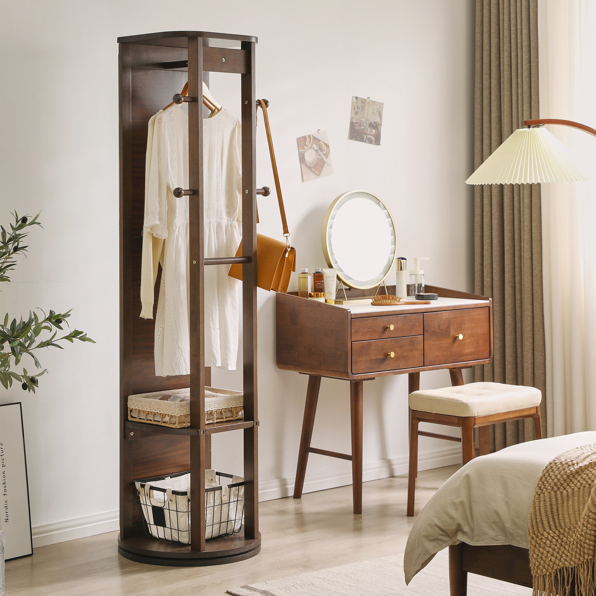 Full-Length Mirror – Solid Wood Frame Walnut 64.57" x 67.72" for