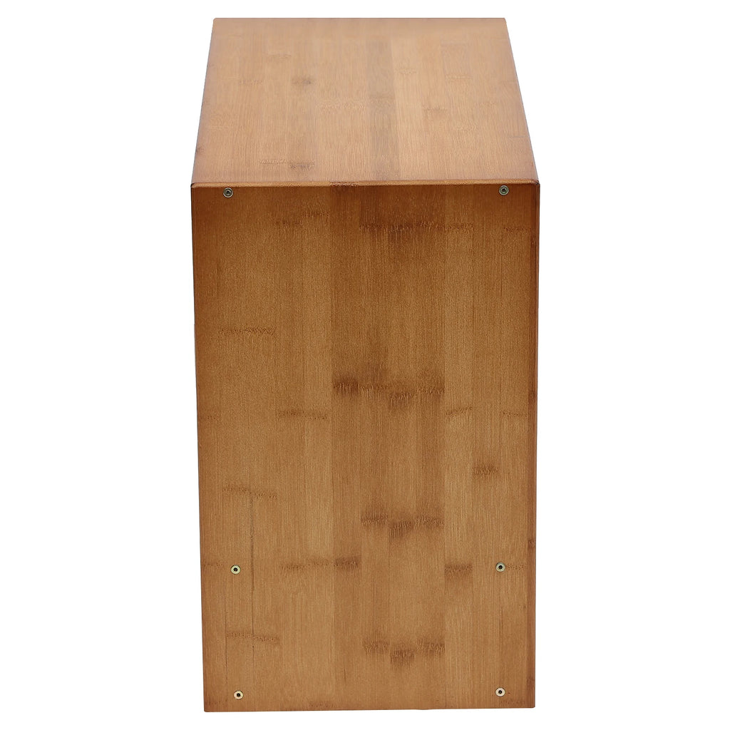 Bymaocar Display Cabinet Kitchen Pantry Sideboard Storage Cabinet Bamboo Glass Vertical Stripe Door 3 Tier Open Platform 21.6x11 inch Adjustable Shelf 33 lbs Load Dust Proof Smooth Slide for Kitchen Dining Room Living Room