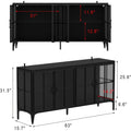 63 Wide Metal LED-lit Sideboard with Tempered Glass Doors for Living, Dining, Kitchen Spaces in Black