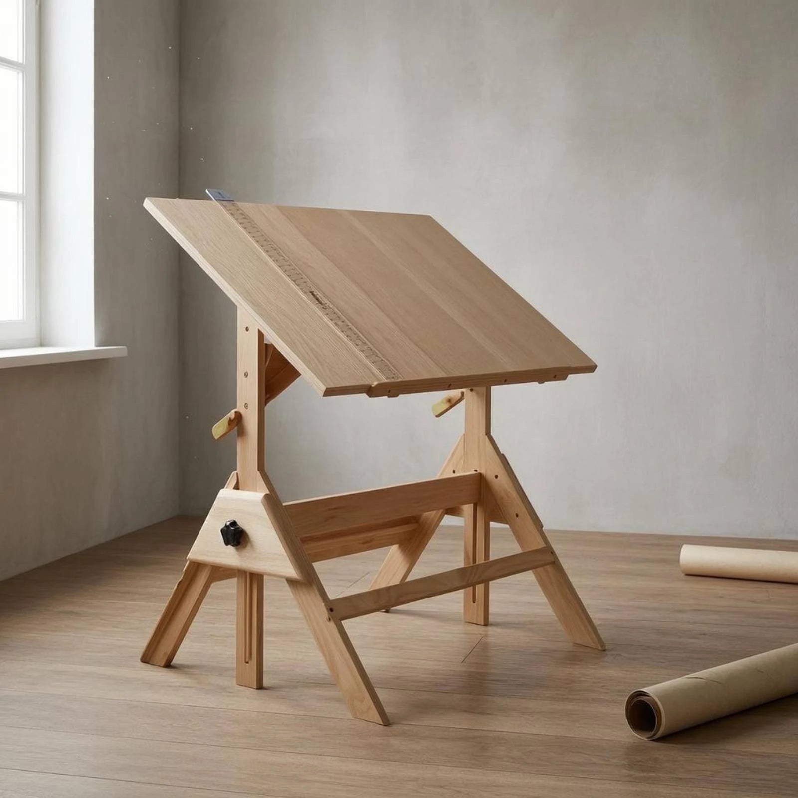 Adjustable Drafting Table L-Shaped Drafting Ruler Included Wooden Drafting Table Tilting Art Desk Built-in Ruler
