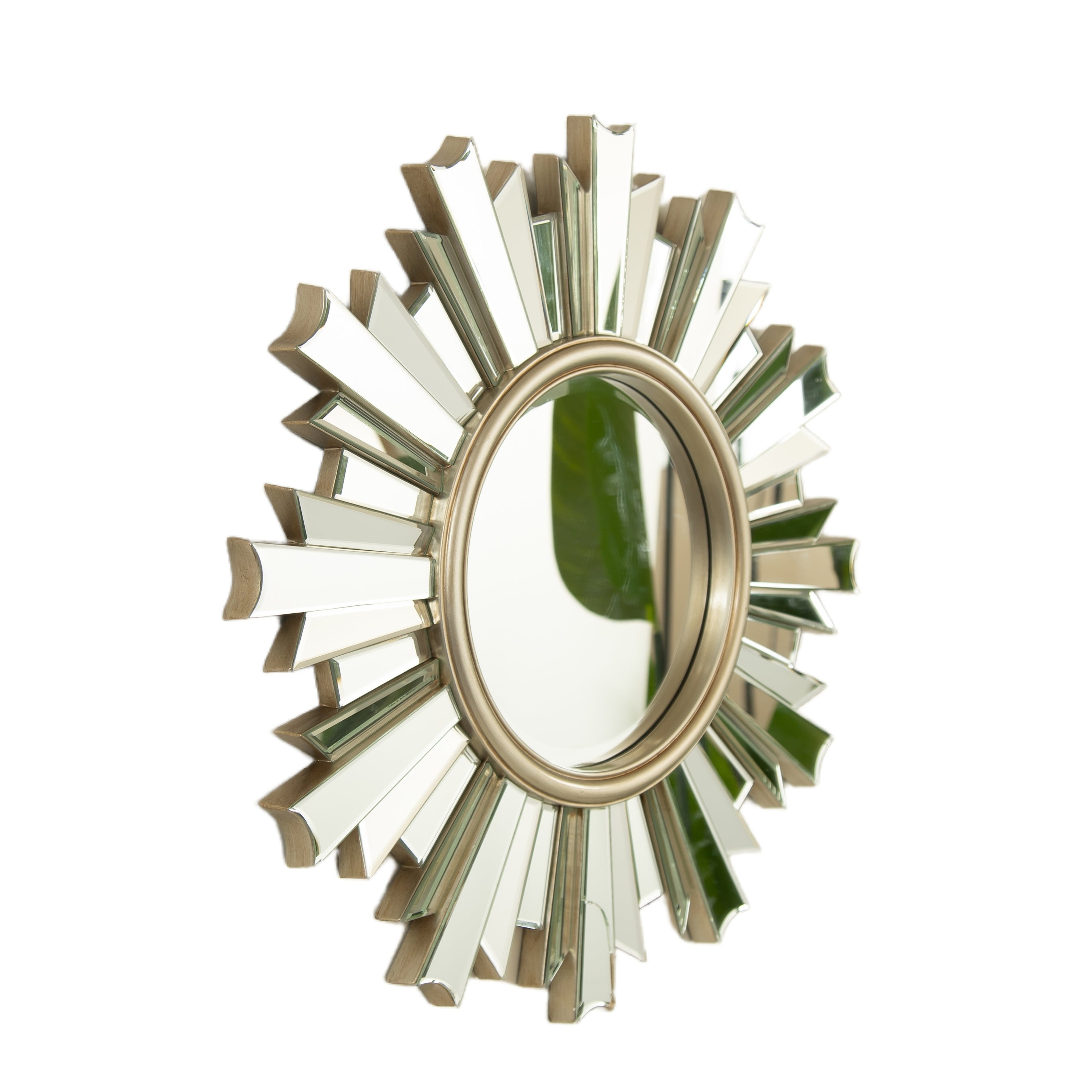 Sunburst Wall Mirror – PU Frame Silver 25.59" diameter for Bathroom,