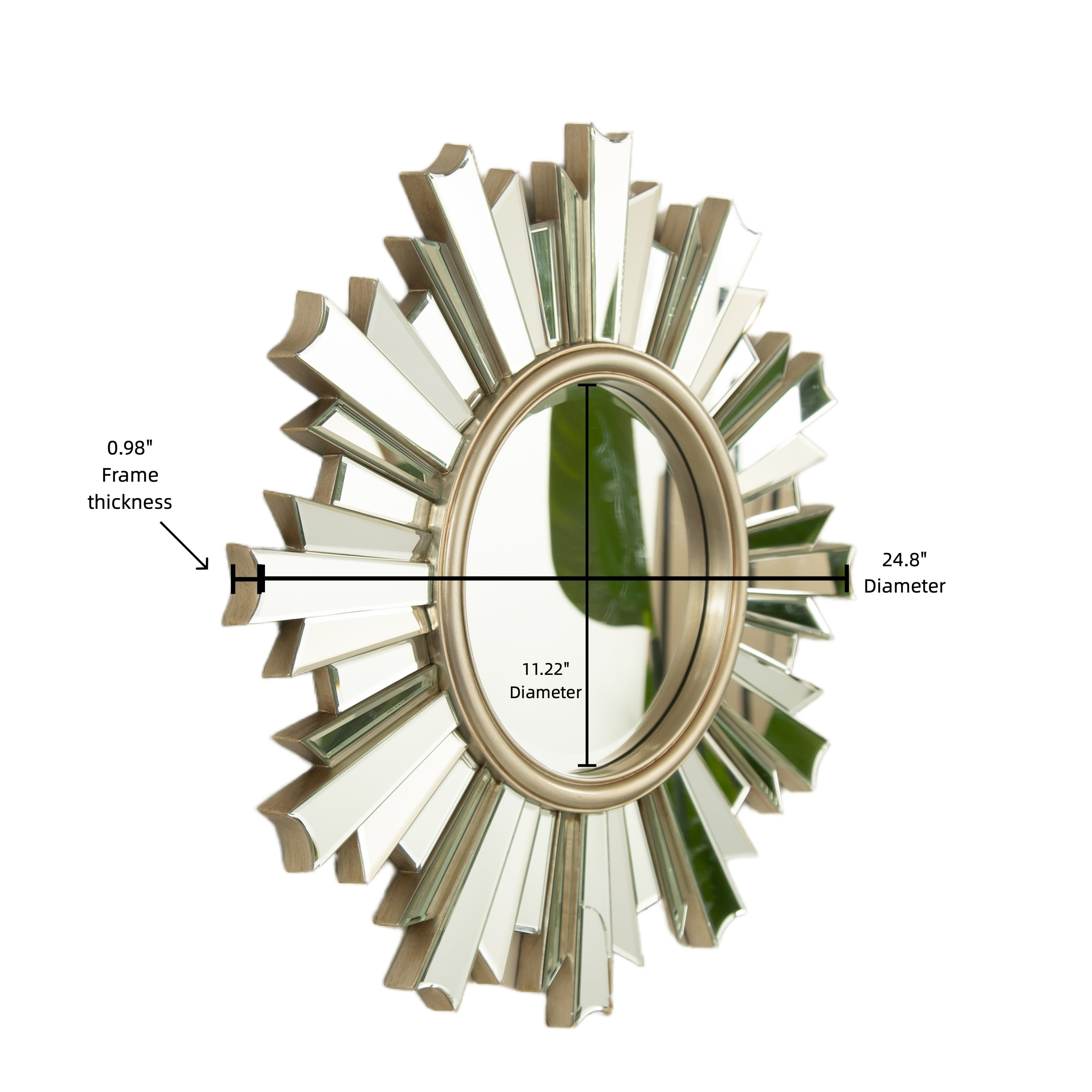 Sunburst Wall Mirror – PU Frame Silver 25.59" diameter for Bathroom,