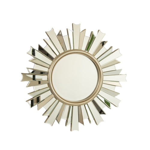 Sunburst Wall Mirror – PU Frame Silver 25.59" diameter for Bathroom,
