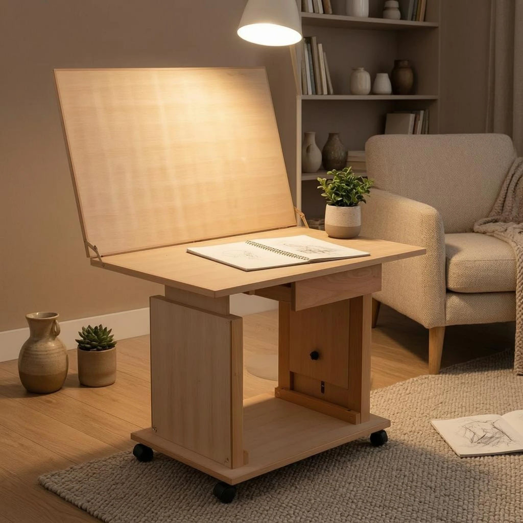 Adjustable Still Life Table Beech Wood Tilting Drawing Table Studio Furniture Easy Assembly Storage Drawers for Sketching