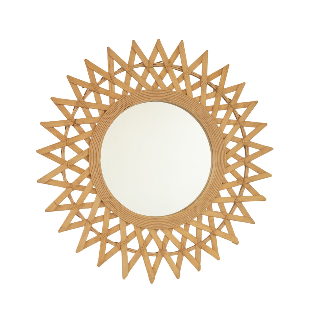 Round Wall Mirror – Boho Bamboo Frame Silver 23.62" diameter for