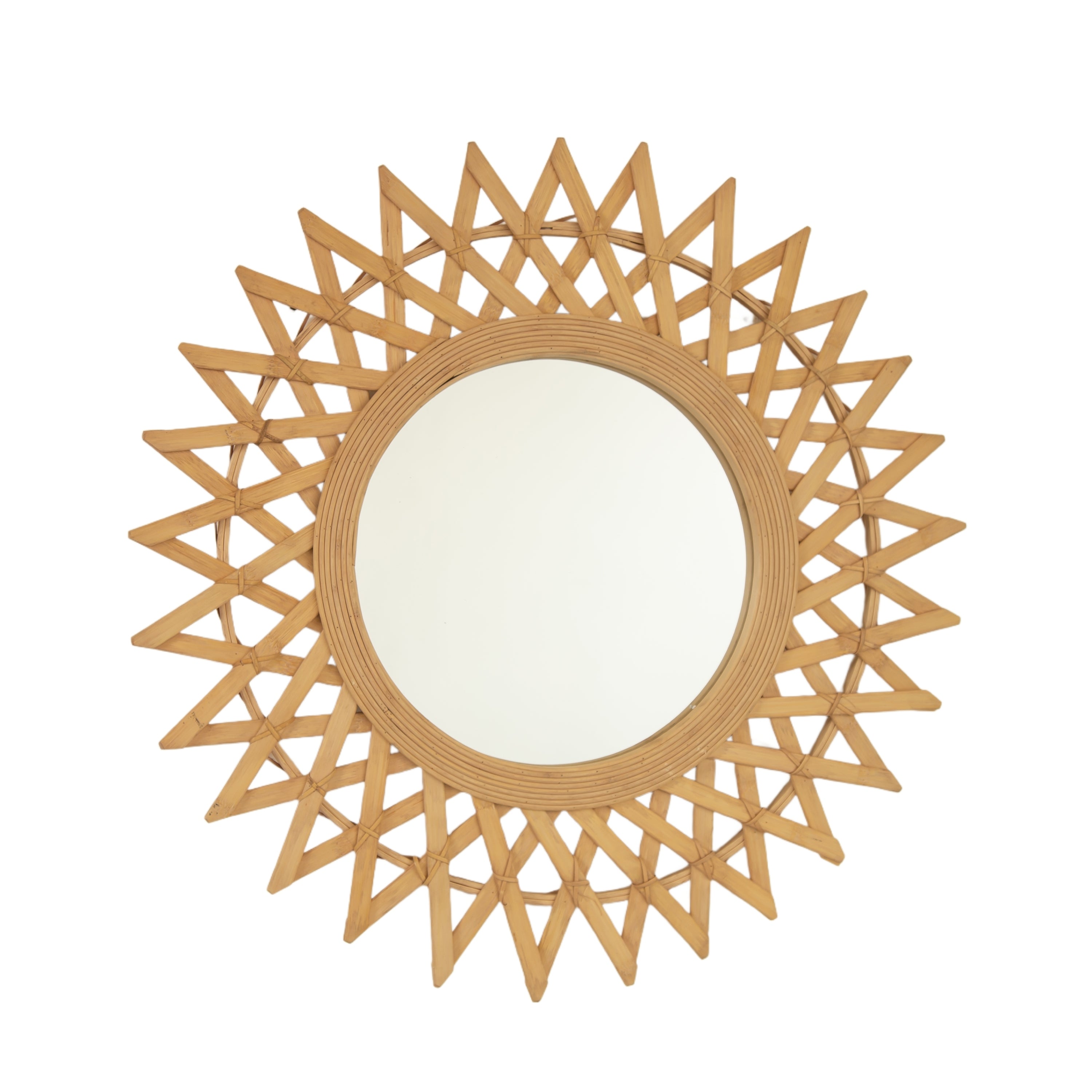Round Wall Mirror – Boho Bamboo Frame Silver 23.62" diameter for