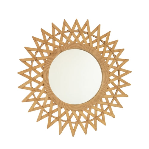 Round Wall Mirror – Boho Bamboo Frame Silver 23.62" diameter for