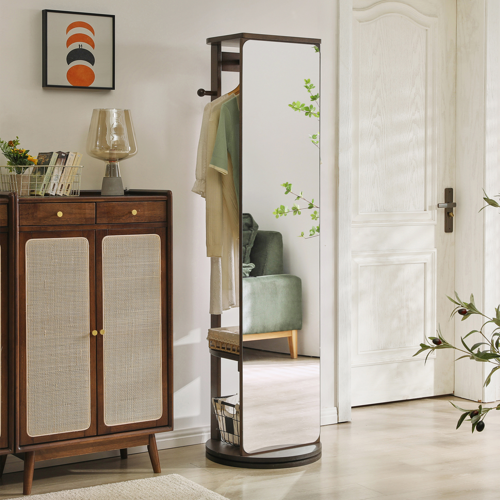Full-Length Mirror – Solid Wood Frame Walnut 64.57" x 67.72" for