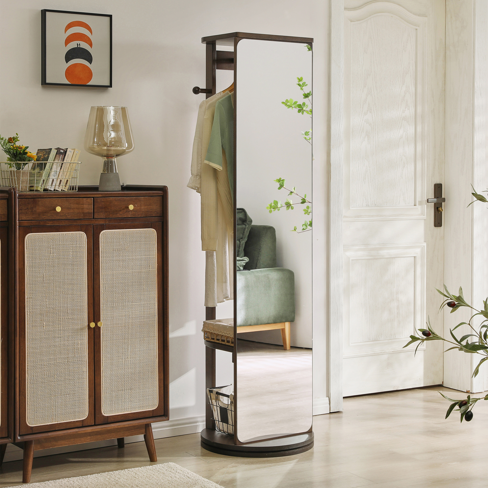 Full-Length Mirror – Solid Wood Frame Walnut 64.57" x 67.72" for