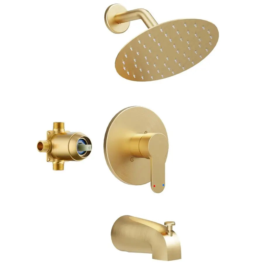 Shower Faucet, Brushed Gold Shower Faucet Set with 6Inch AllMetal Rainfall Showerhead and Bathtub Spout, SingleHandle Tub Shower