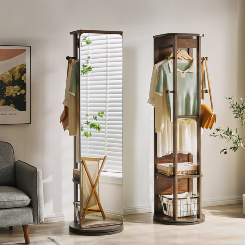 Full-Length Mirror – Solid Wood Frame Walnut 64.57" x 67.72" for
