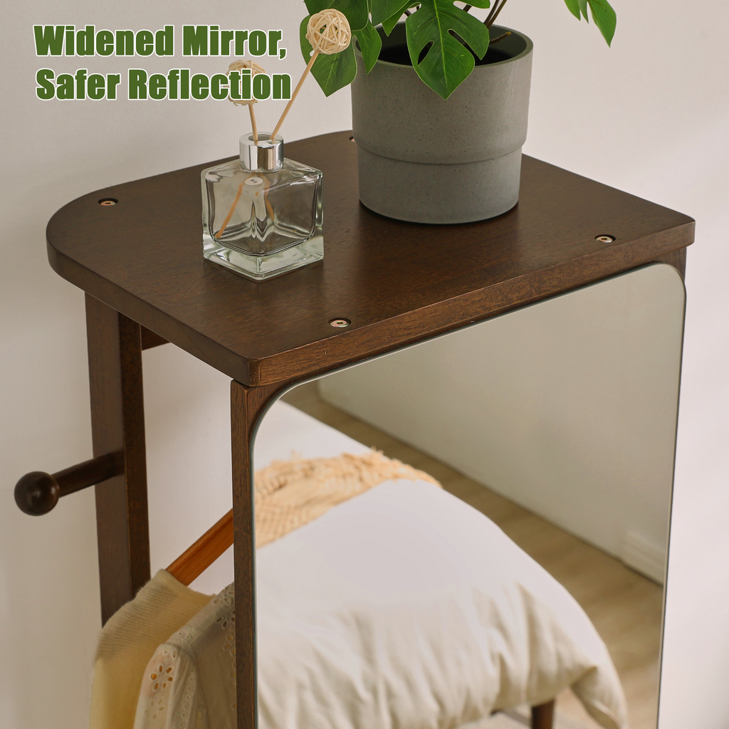 Full-Length Mirror – Solid Wood Frame Walnut 64.57" x 67.72" for