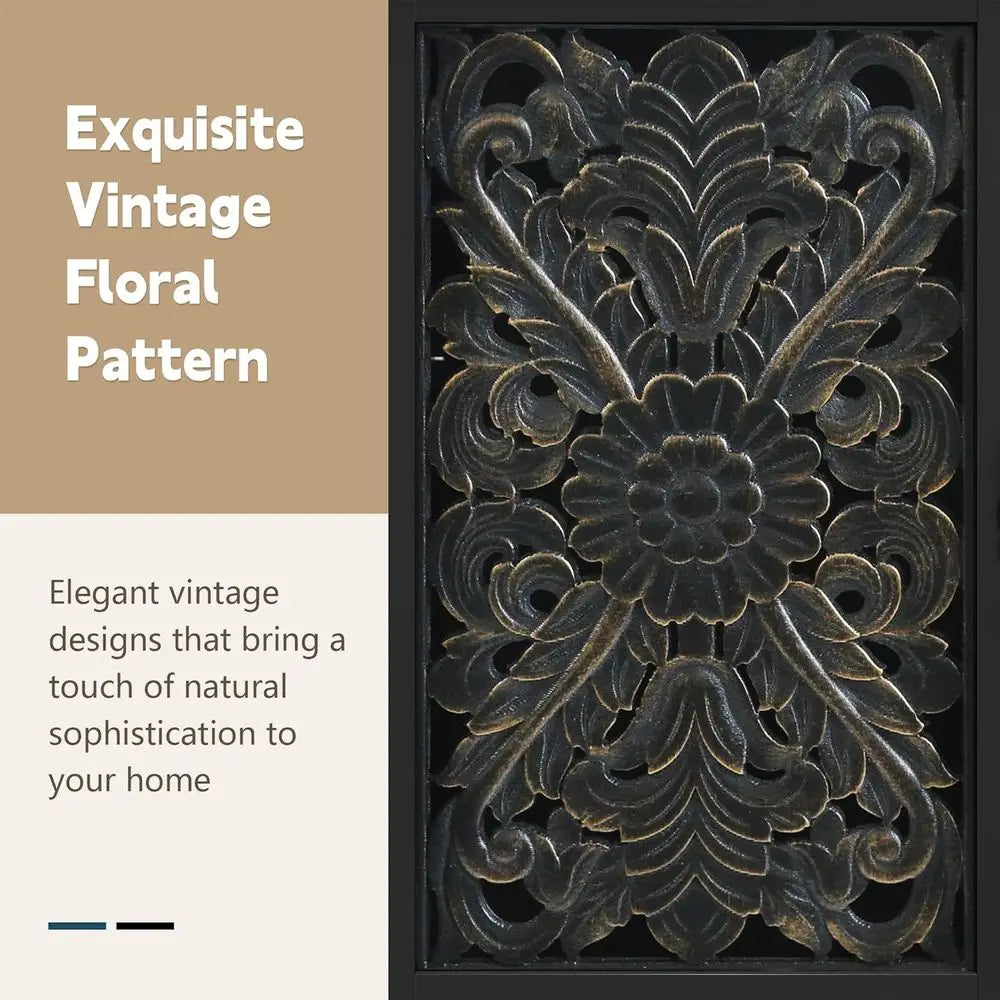 Vintage Carved Wood Accent Cabinet, Storage Sideboard for Living Room, Kitchen, Dining Room, Entryway, Hallway in Black