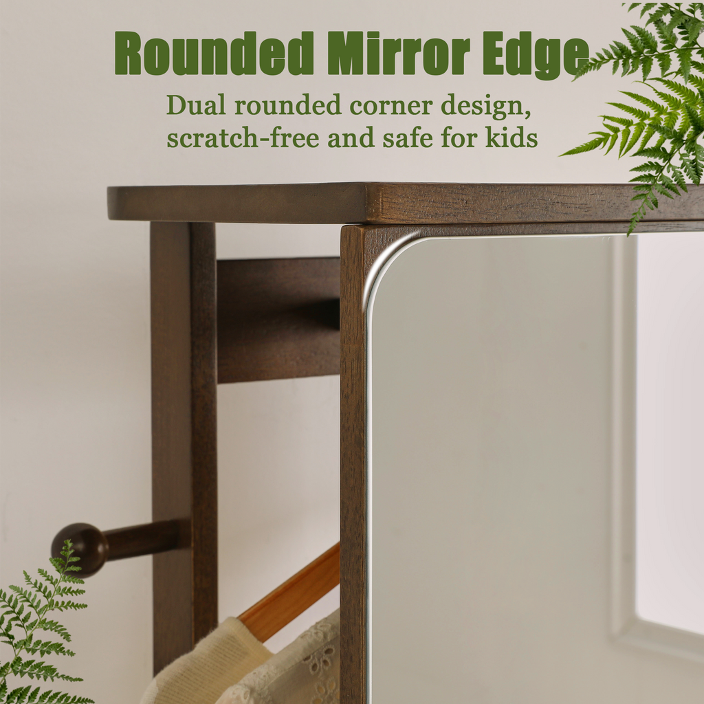 Full-Length Mirror – Solid Wood Frame Walnut 64.57" x 67.72" for
