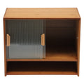 Bymaocar Display Cabinet Kitchen Pantry Sideboard Storage Cabinet Bamboo Glass Vertical Stripe Door 3 Tier Open Platform 21.6x11 inch Adjustable Shelf 33 lbs Load Dust Proof Smooth Slide for Kitchen Dining Room Living Room