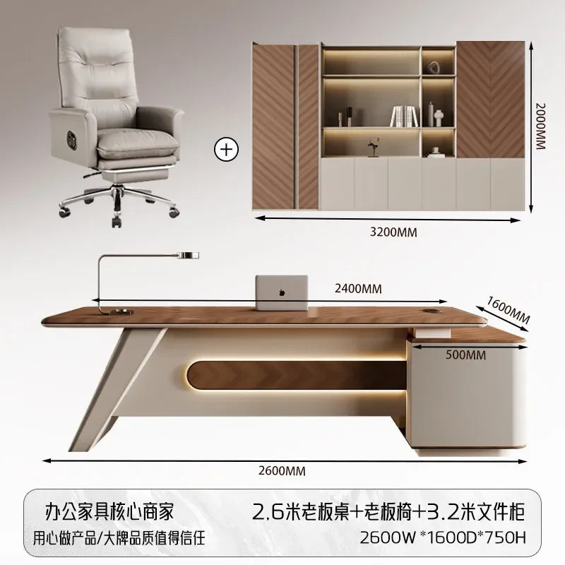 H5.15  Boss Office Desk Set - Complete Office Desk and Chair Set, Boss Desk, Executive Desk, Manager's Desk