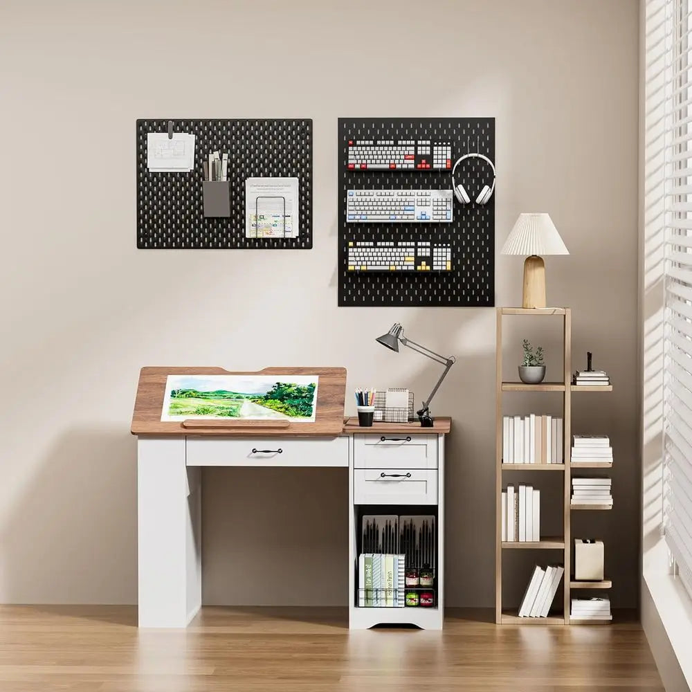 Drating Table with Storage Cabinet & Ders, Adjustable Ding Table with Open Shelves, Crat Art Desk or Artists, Painters, Ding, Cr