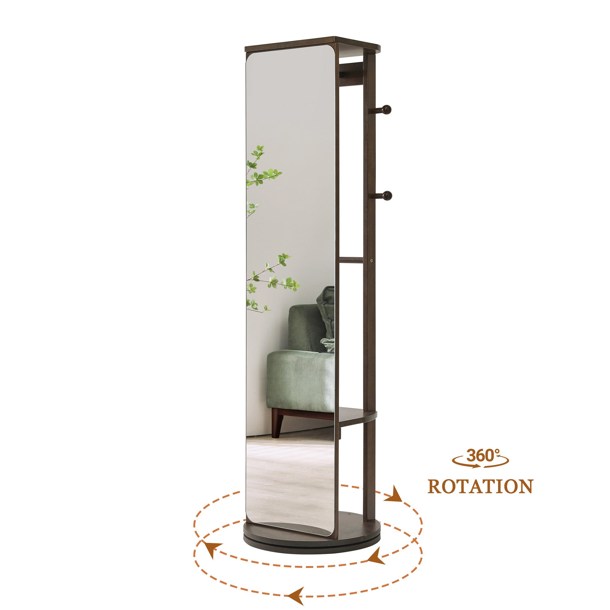 Full-Length Mirror – Solid Wood Frame Walnut 64.57" x 67.72" for