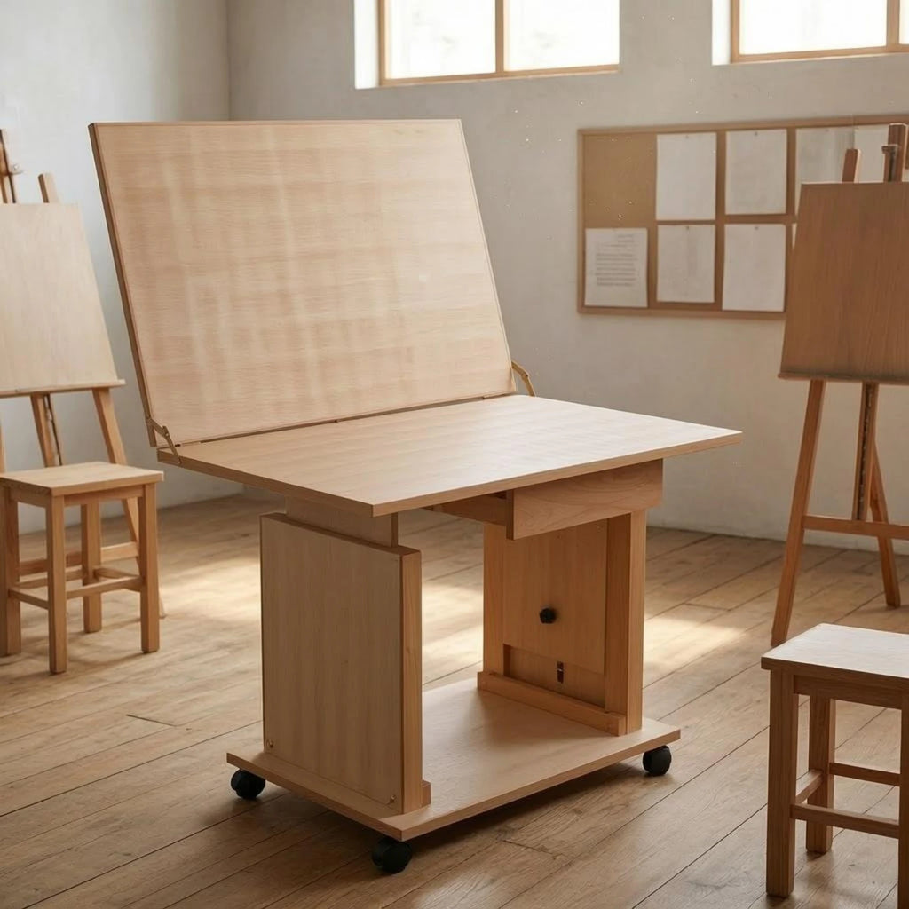 Adjustable Still Life Table Beech Wood Tilting Drawing Table Studio Furniture Easy Assembly Storage Drawers for Sketching