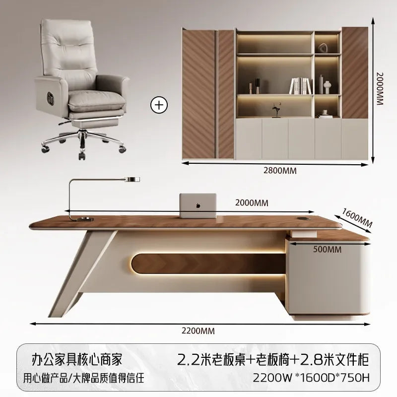 H5.15  Boss Office Desk Set - Complete Office Desk and Chair Set, Boss Desk, Executive Desk, Manager's Desk