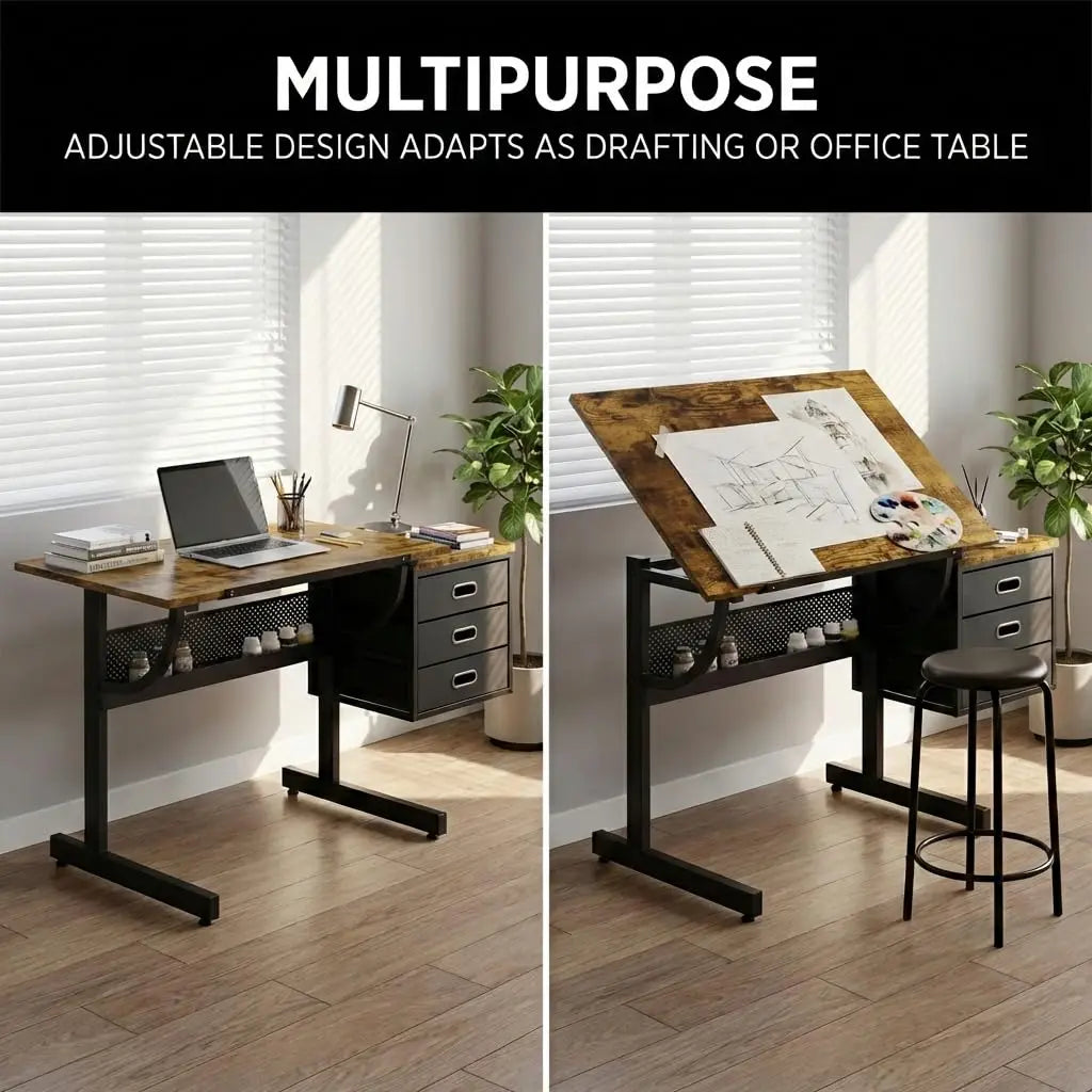 Adjustable Art Desk with Storage, 0-75° Tilting Drafting Table, 3 Drawers, Free Stool - Ideal for Diamond Painting,, Customized