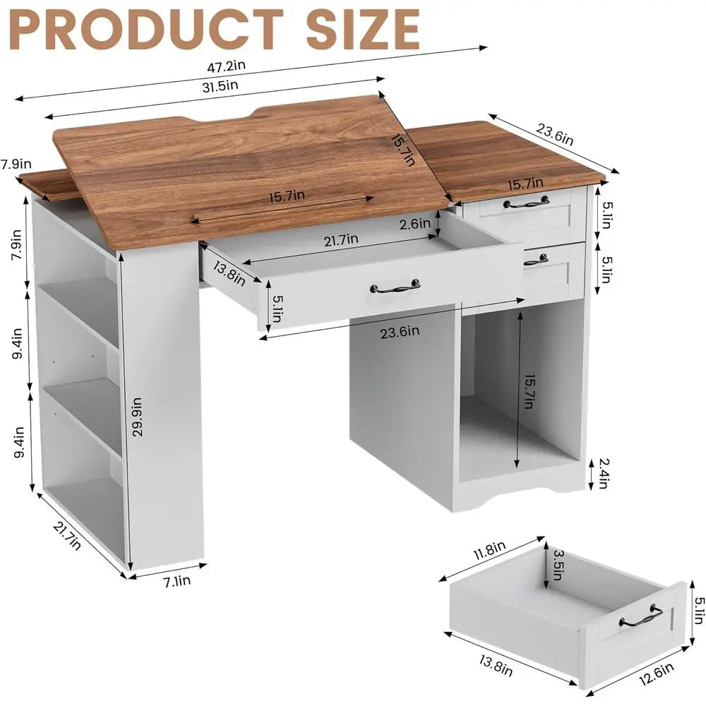 Drating Table with Storage Cabinet & Ders, Adjustable Ding Table with Open Shelves, Crat Art Desk or Artists, Painters, Ding, Cr