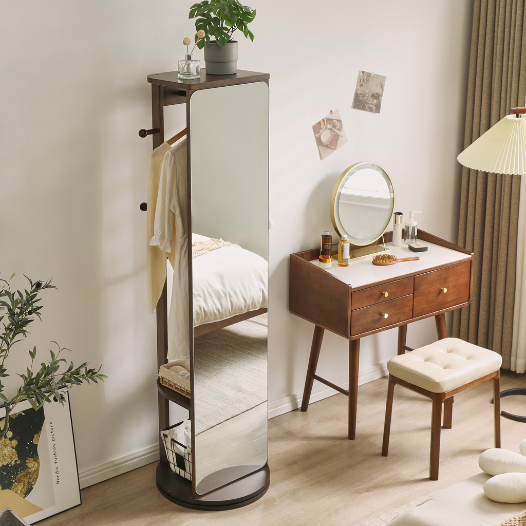 Full-Length Mirror – Solid Wood Frame Walnut 64.57" x 67.72" for