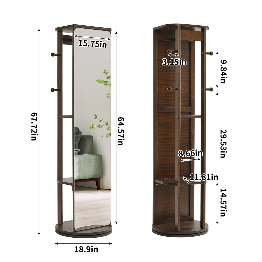 Full-Length Mirror – Solid Wood Frame Walnut 64.57" x 67.72" for