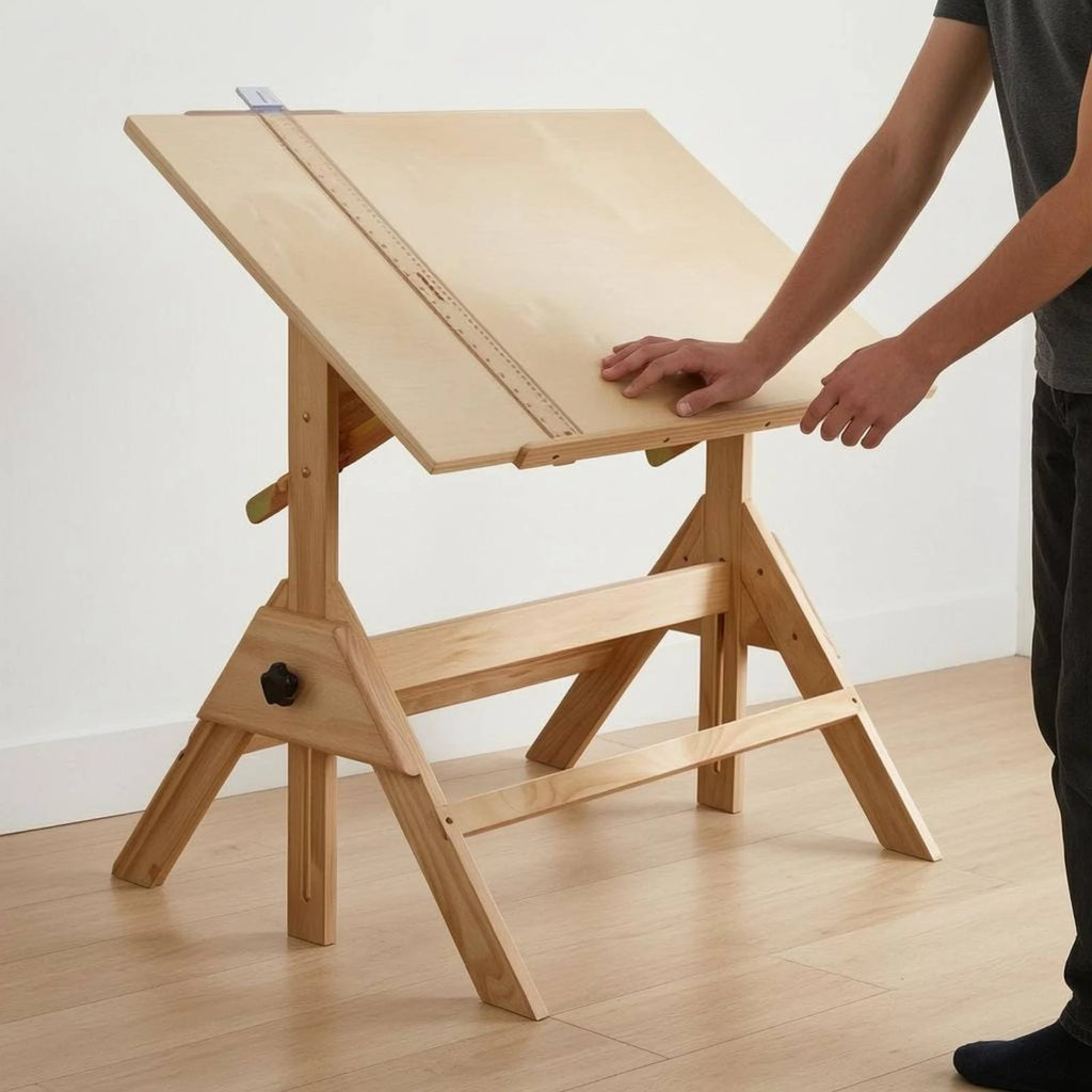 Adjustable Drafting Table L-Shaped Drafting Ruler Included Wooden Drafting Table Tilting Art Desk Built-in Ruler