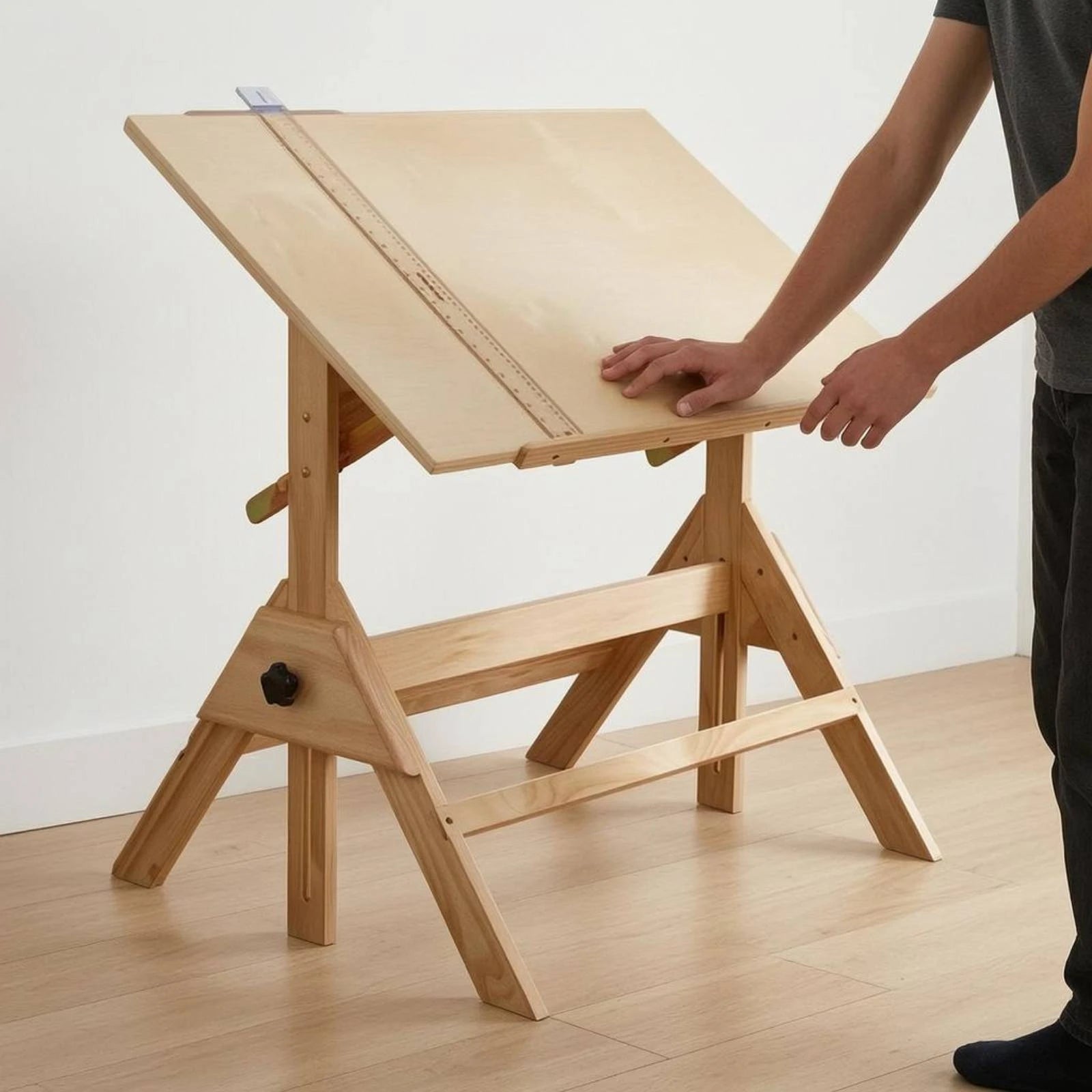 Adjustable Drafting Table L-Shaped Drafting Ruler Included Wooden Drafting Table Tilting Art Desk Built-in Ruler