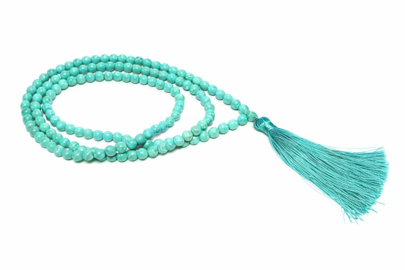 Turquoise Stone Bead Tassel Prayer Necklace