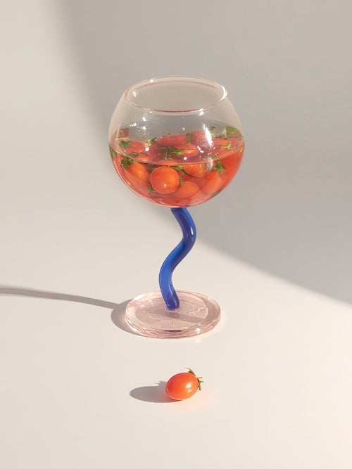 Handblown Bubble Wine Glass - Retro Whimsical Eclectic Wavy Stemmed